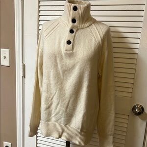 Cream Button-Up Turtleneck Sweater